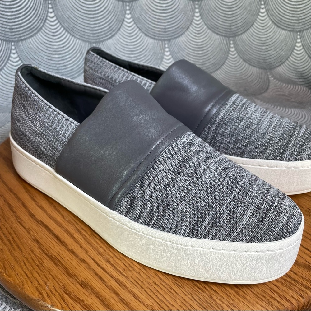 Vince Wars Knit Gray and White Women's Slip-On Sneakers NWOT